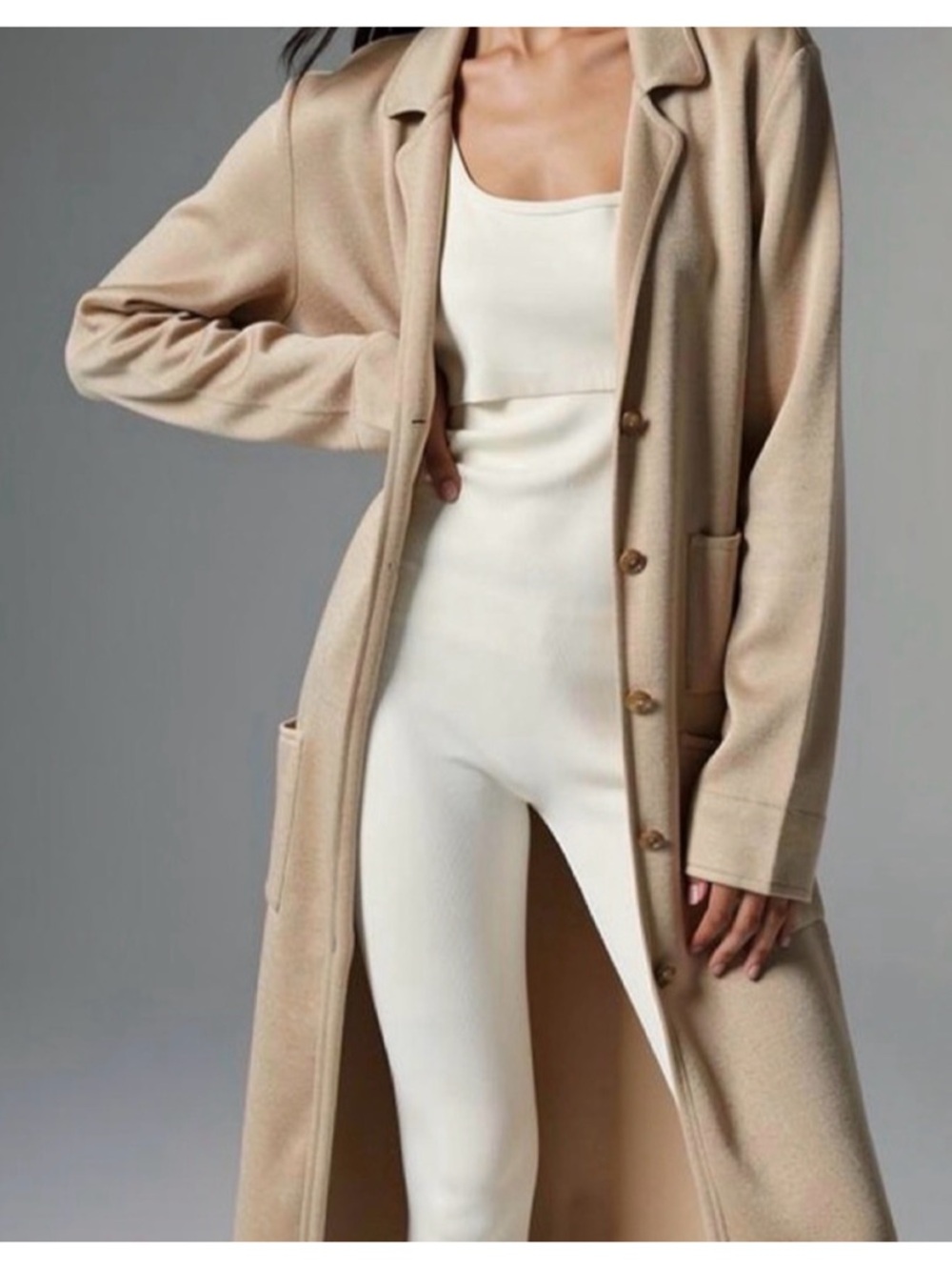 VTG Salvatore Ferragamo 100% Cotton Knit Duster Cardigan Coatigan Beige Size L
